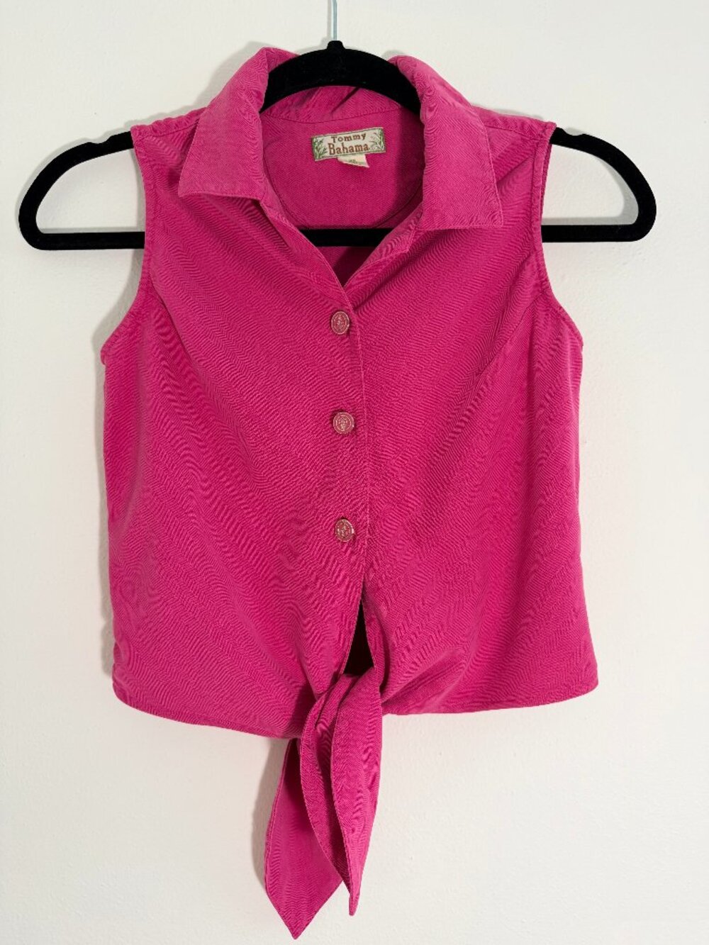 Tommy Bahama Pink 100% Silk Tie Front Sleeveless Blouse XS Y2K Vacation Coastal - Picture 2 of 4
